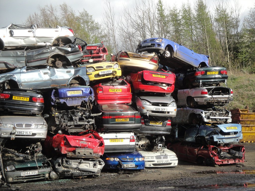 scrap cars in front of Yorkshire scrappers main office