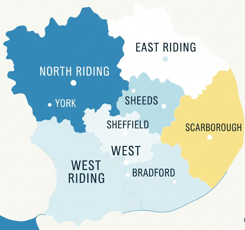 the map of Yorkshire in different colors to show region
